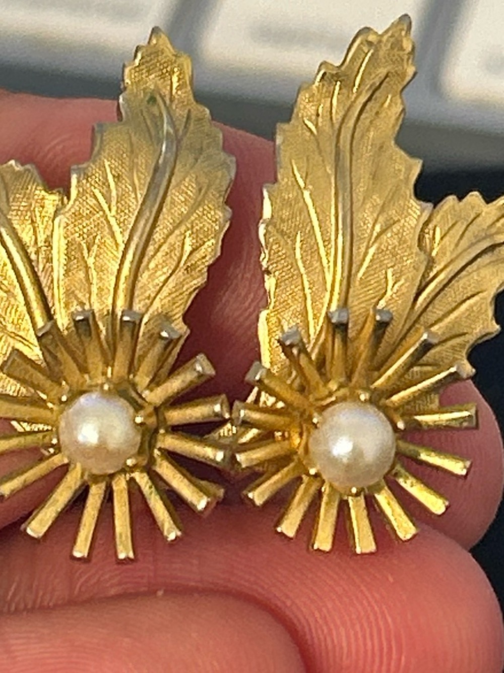 Gold Leaf Pearl Accent Women’s Clip-On Earrings